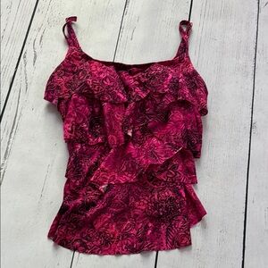 MIRACLESUIT Red Ruffled Swim Top